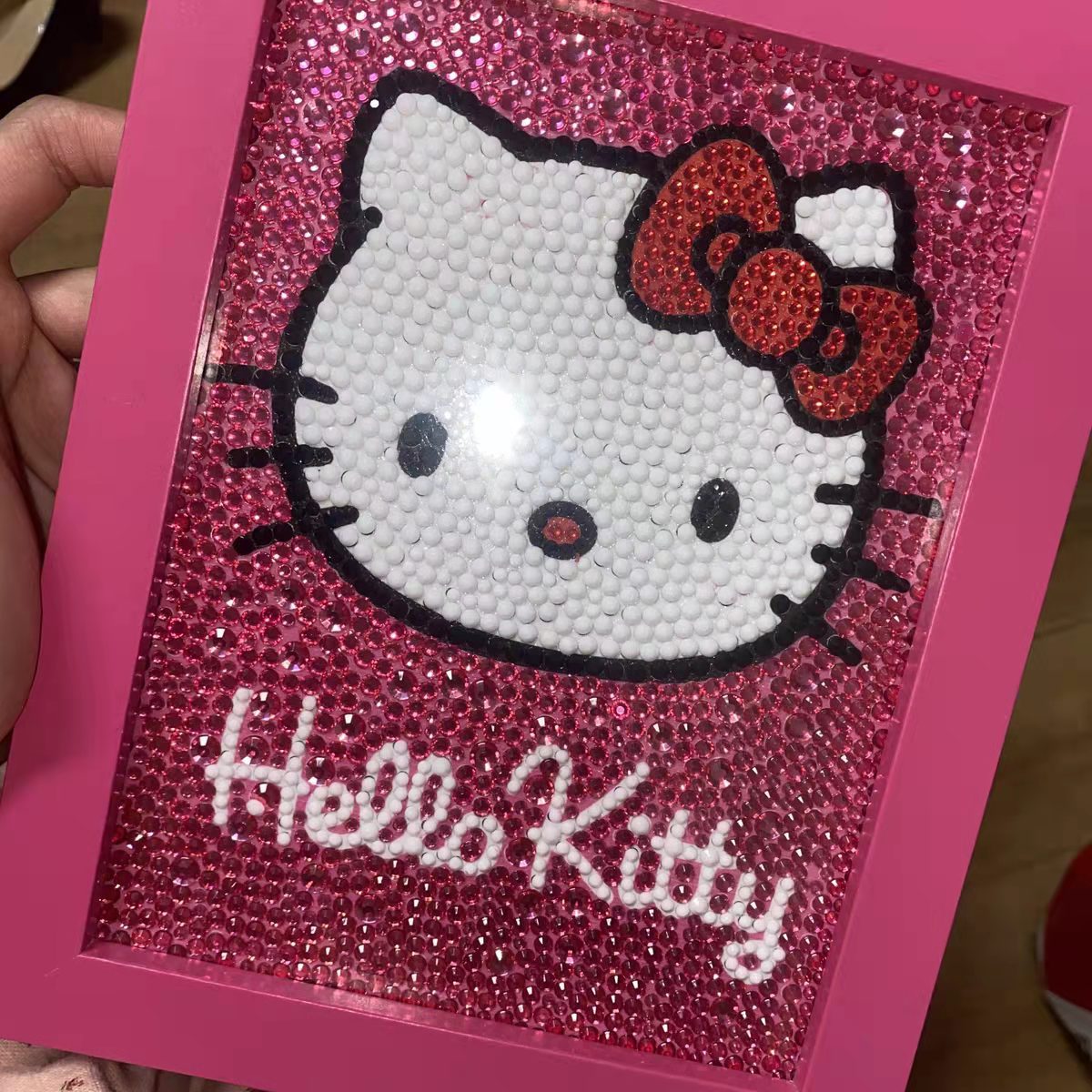 手工diy贴钻满钻凯蒂猫粉色卡通钻石贴画kt猫画hellokitty钻石画
