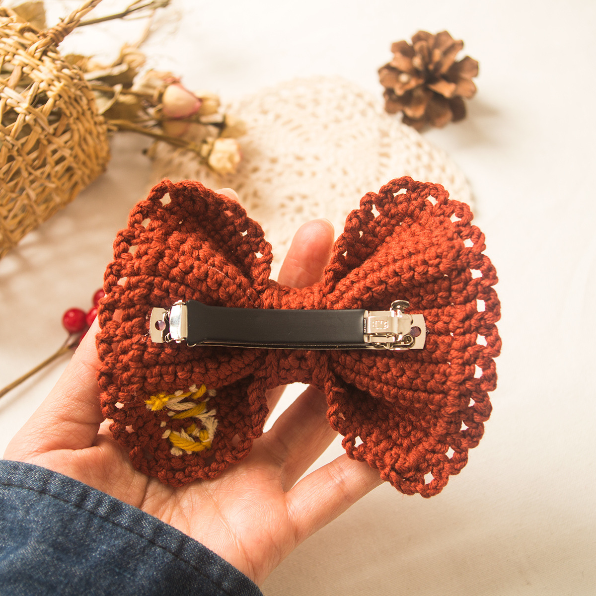 毛线发夹diy编制蝴蝶结边夹网红2020年新款少女刘海侧边夹子