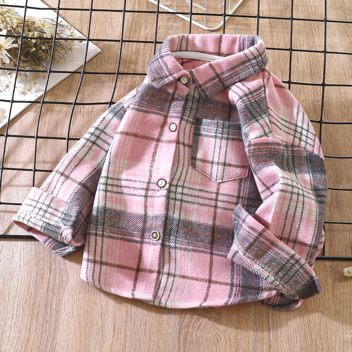 Boys' Long-Sleeved Autumn Plaid Shirt Children's Retro Color Matching Cardigan New Polo Collar Jacket Girls