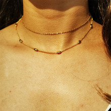 流行时尚个性简约魅力不锈钢细链 珠链 双层颈部气质项链