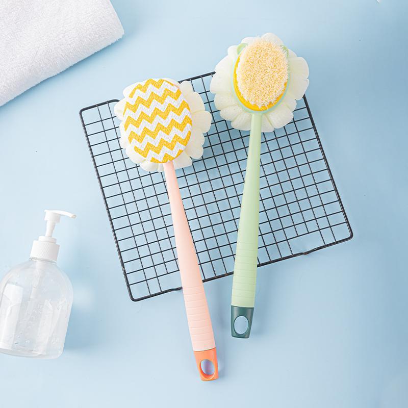 Double-Sided Bath Artifact Bath Brush Long Handle Soft Fur Bath Brush Removable Bath Towel Loofah Strong Back Rubbing Brush