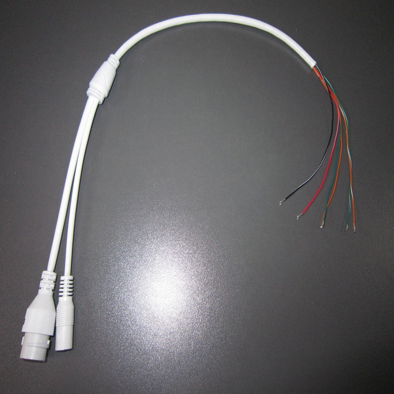 白色9芯监控摄像机尾线复位开关百兆以太网dc电源拖二综合网络线