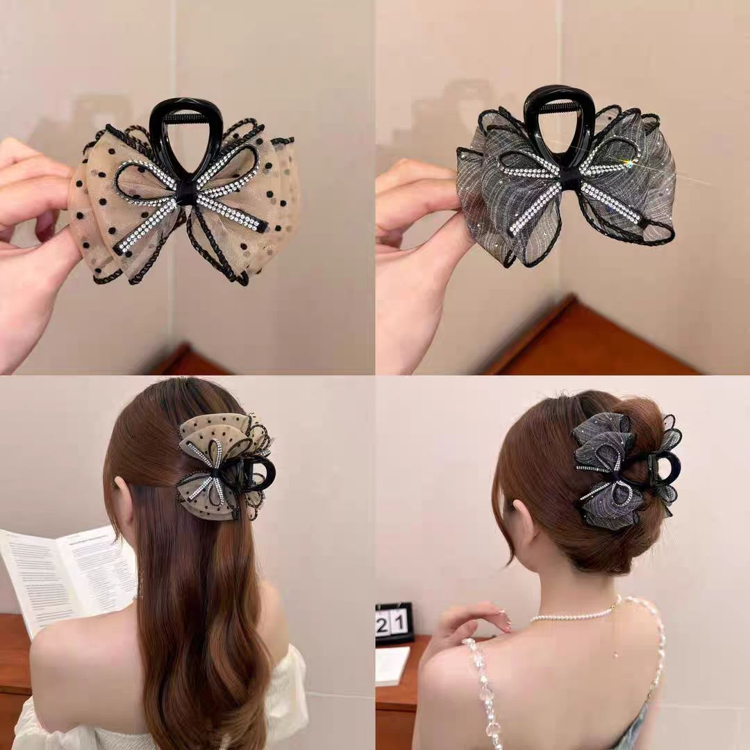 高级感水钻蝴蝶结抓夹女2024新款泡泡鲨鱼夹显发量发卡半扎发发夹