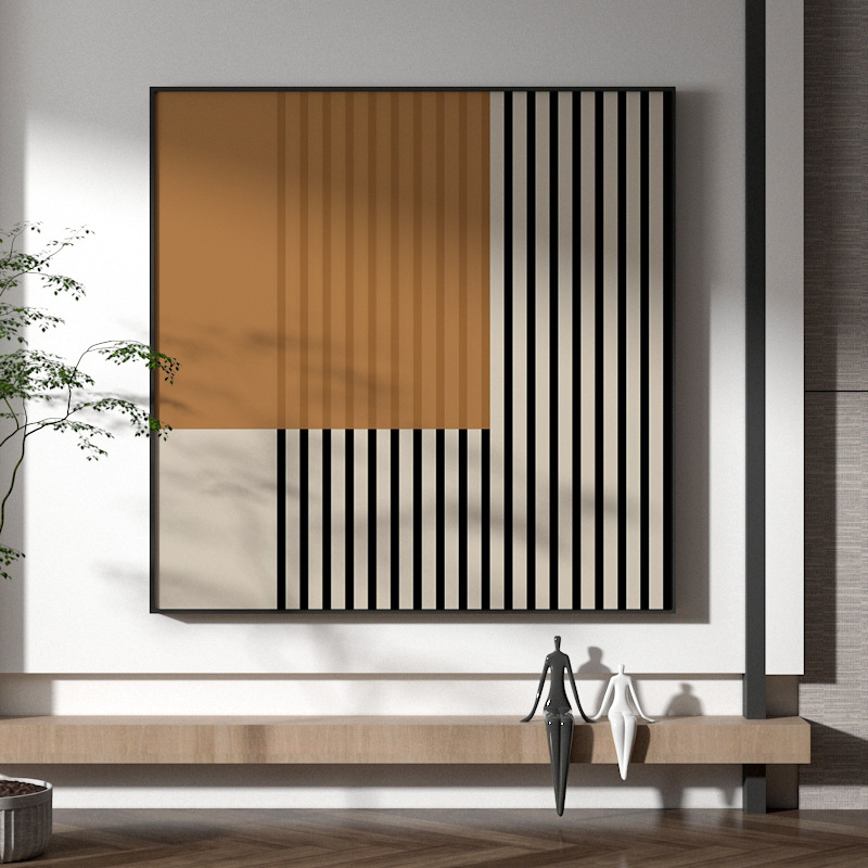 现代轻奢客厅酒店餐厅玄关装饰画绿色抽象线条背景墙壁方型挂画