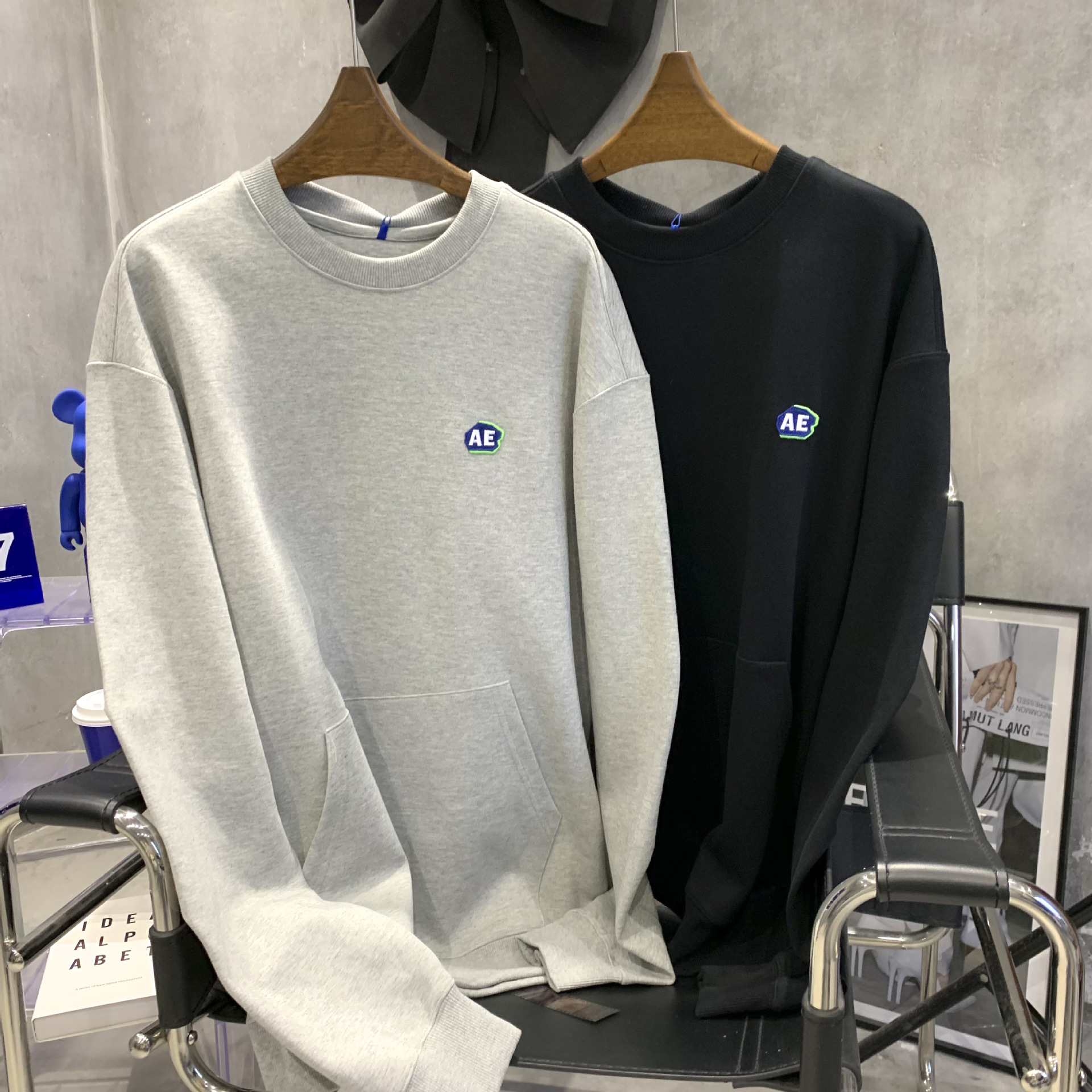 韩国潮牌ader早春新款卫衣ae小标贴布刺绣情侣简约休闲圆领上衣