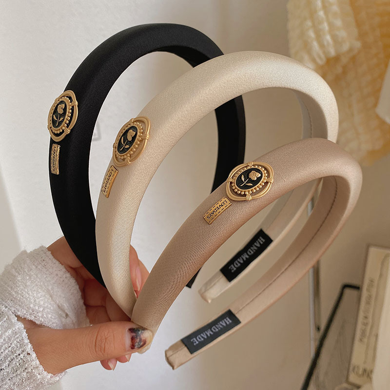 Korean Version of Chanel's Style Rose High Skull Top Headband High-Grade Satin Thin-Edged Headband Temperament Face Wash Hair Pressing Headwear