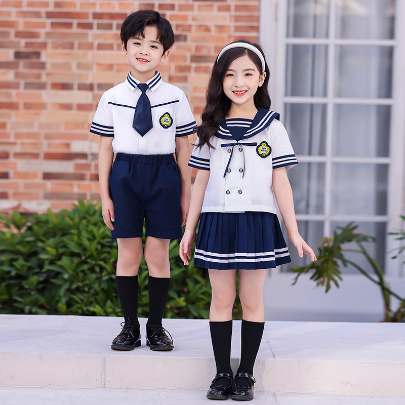 幼儿园园服夏装大班毕业照服小学生校服海军风英伦班服儿童演出服