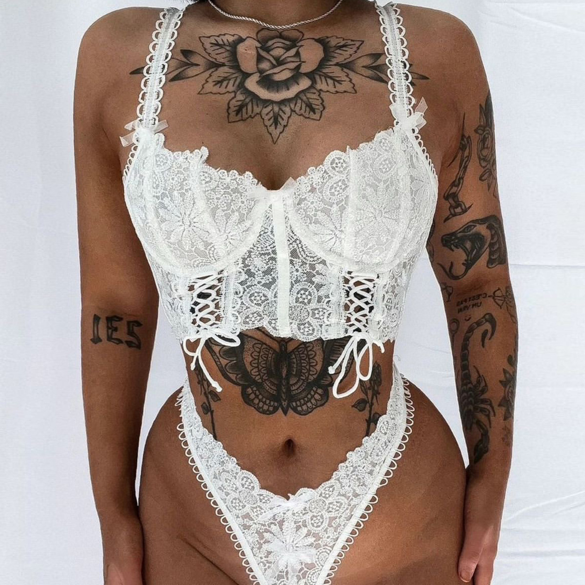 european and american style sexy underwear ins new aliexpress heavy industry exquisite handmade self-tie lace stitching two-piece suit 3107