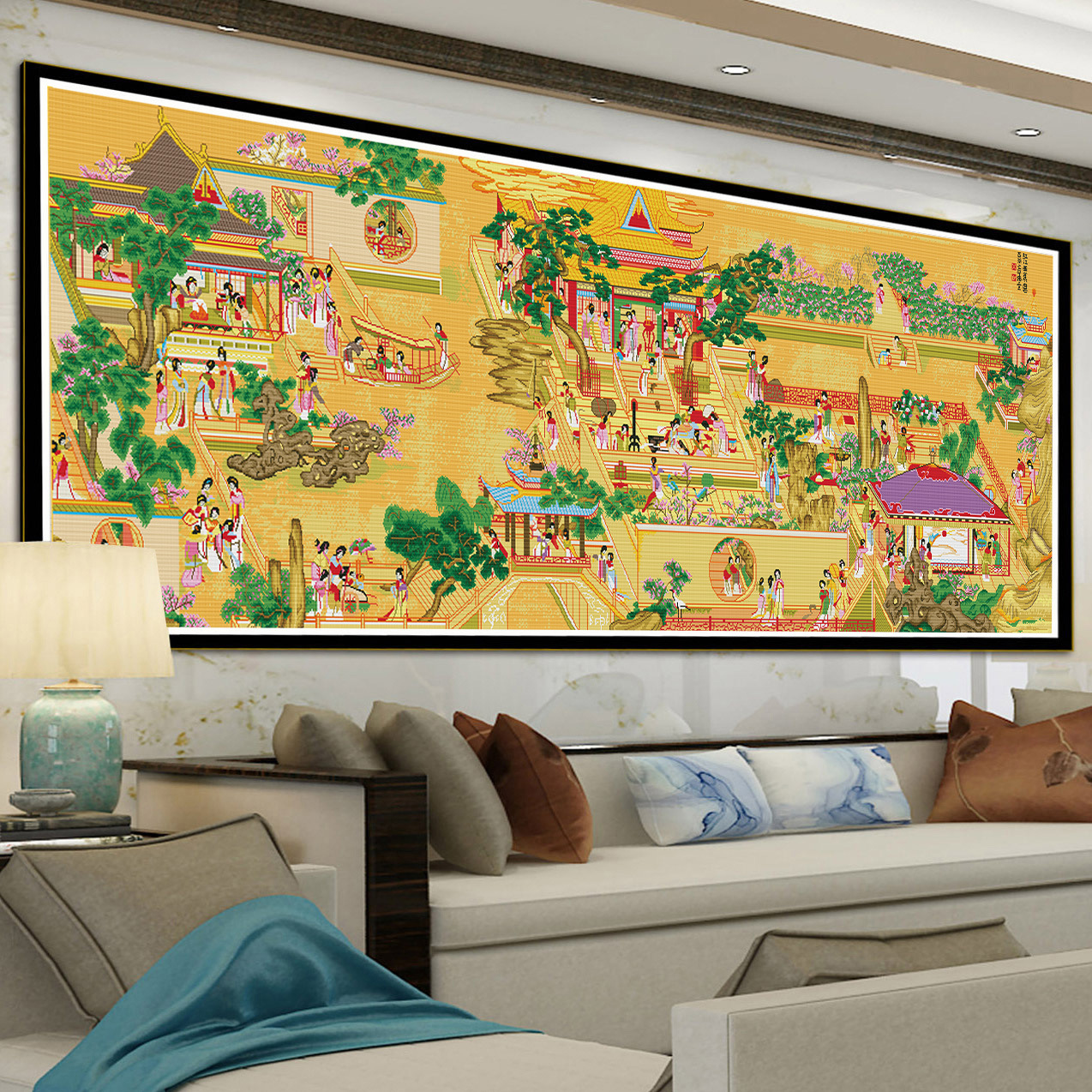 汉宫春晓图十字绣新款客厅宫廷中国风线绣3米人物风景画古绢满绣