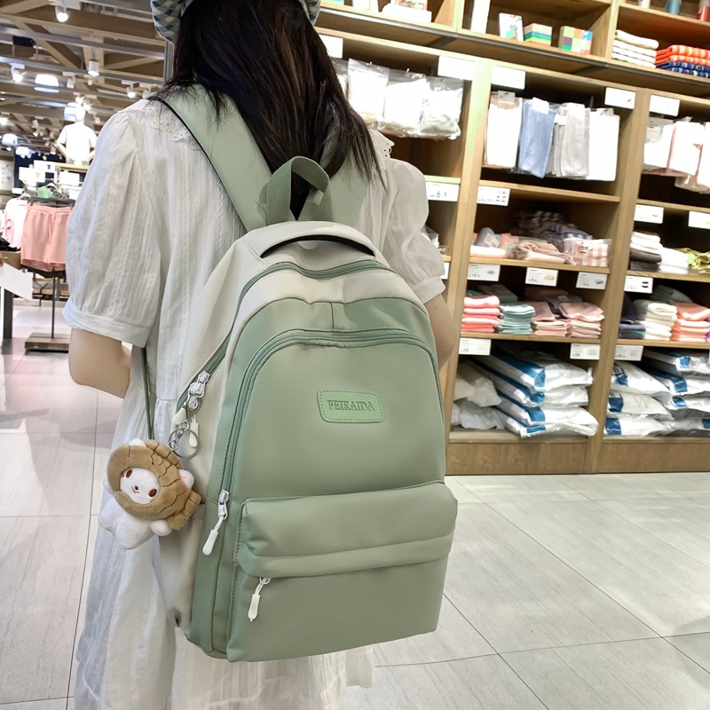 2022 New Contrast Color Backpack Women's Opening Season High School Student Schoolbag Korean Simple and Fresh Backpack Wholesale