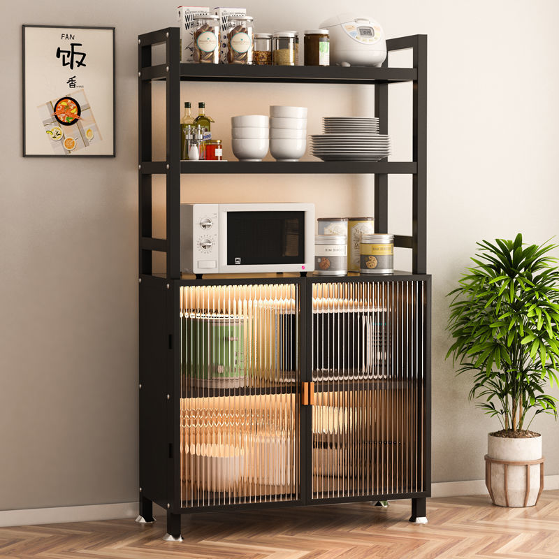厨房置物架带门落地多层橱柜碗柜微波炉烤箱收纳柜锅具储物柜厂家
