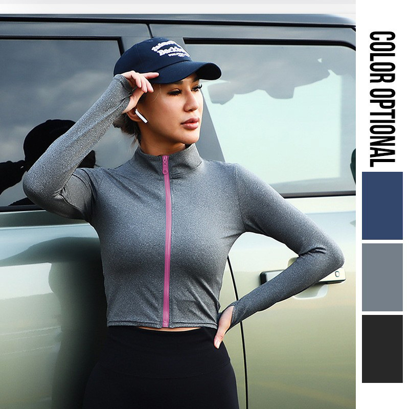 Cross-Border Autumn and Winter Long Sleeve Yoga Wear Top Quick-Drying Cardigan Zipper Workout Clothes Running Sportswear Yoga Coat for Women