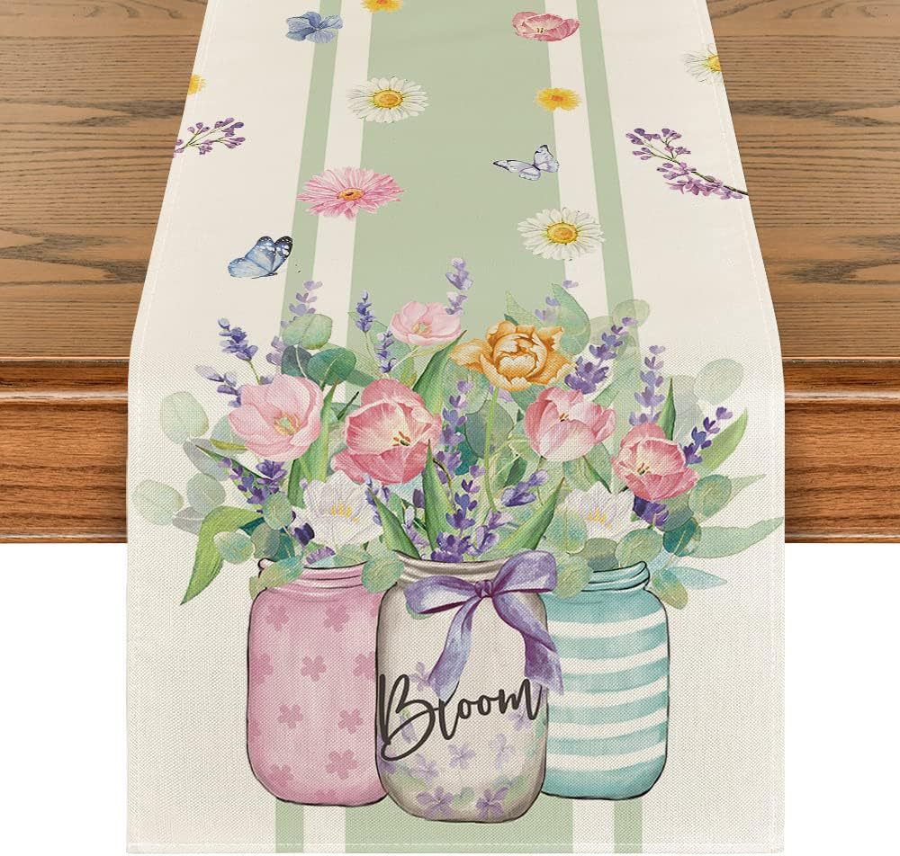 Fresh Spring Plant Flower Leaf Table Runner Spring Atmosphere Decoration Dacron Table Cloth Home Hallway Tablecloth