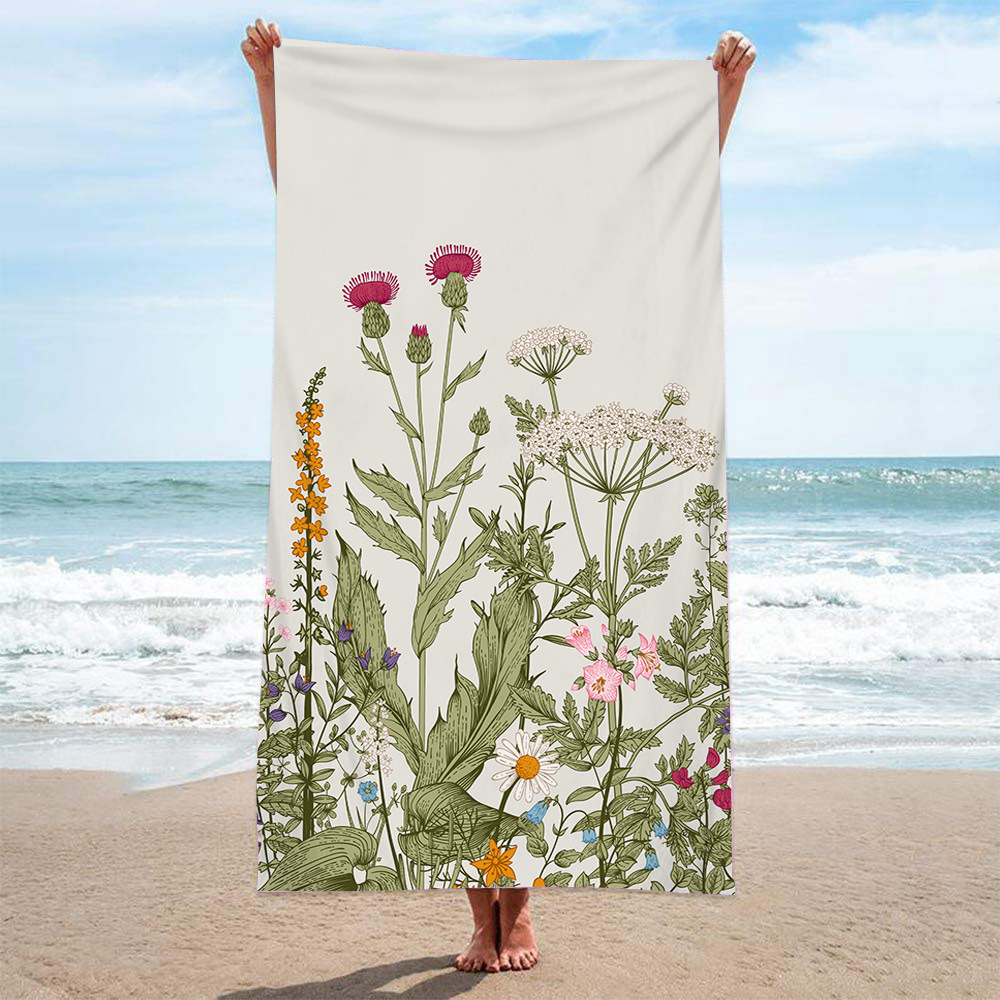 亚马逊热销植物花卉沙滩巾超细纤维海边度假浴巾游泳防晒披肩批发