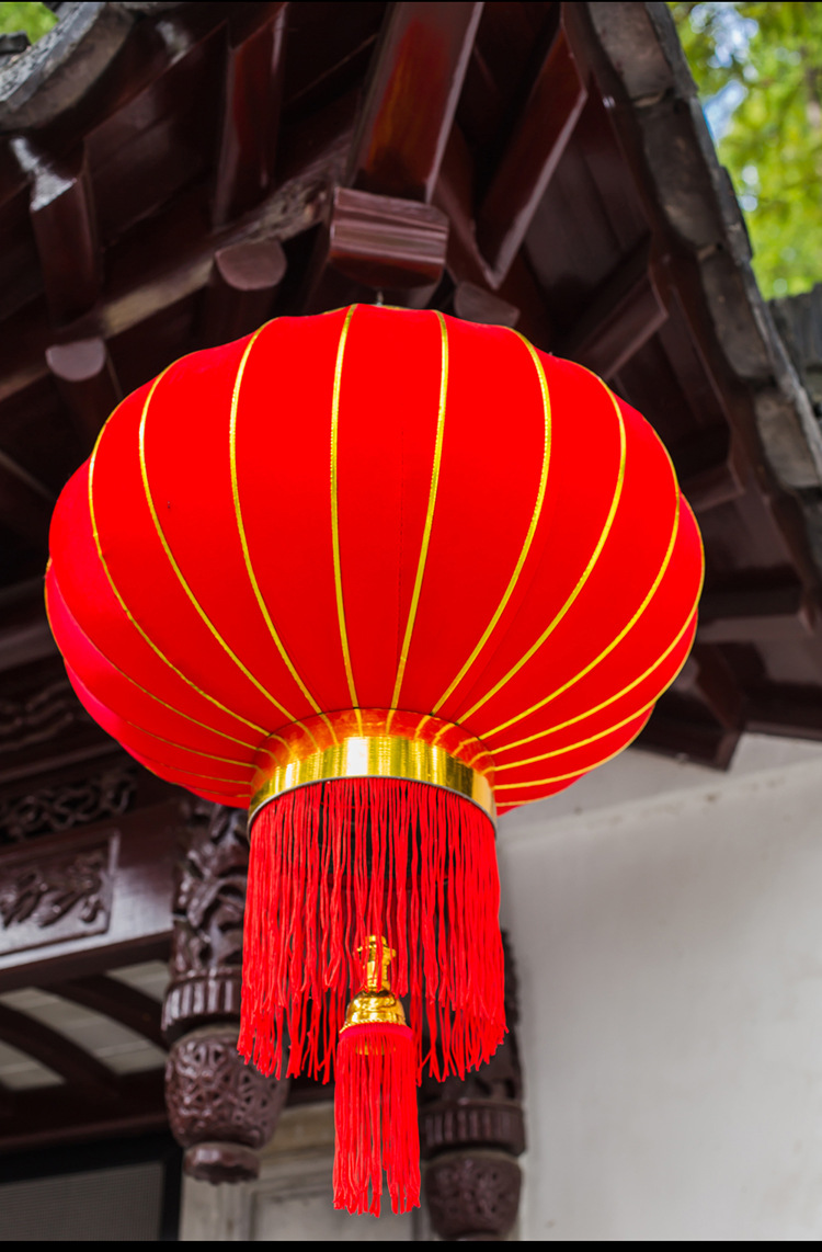 植长杆大红 新年红植绒布春节带杆灯笼