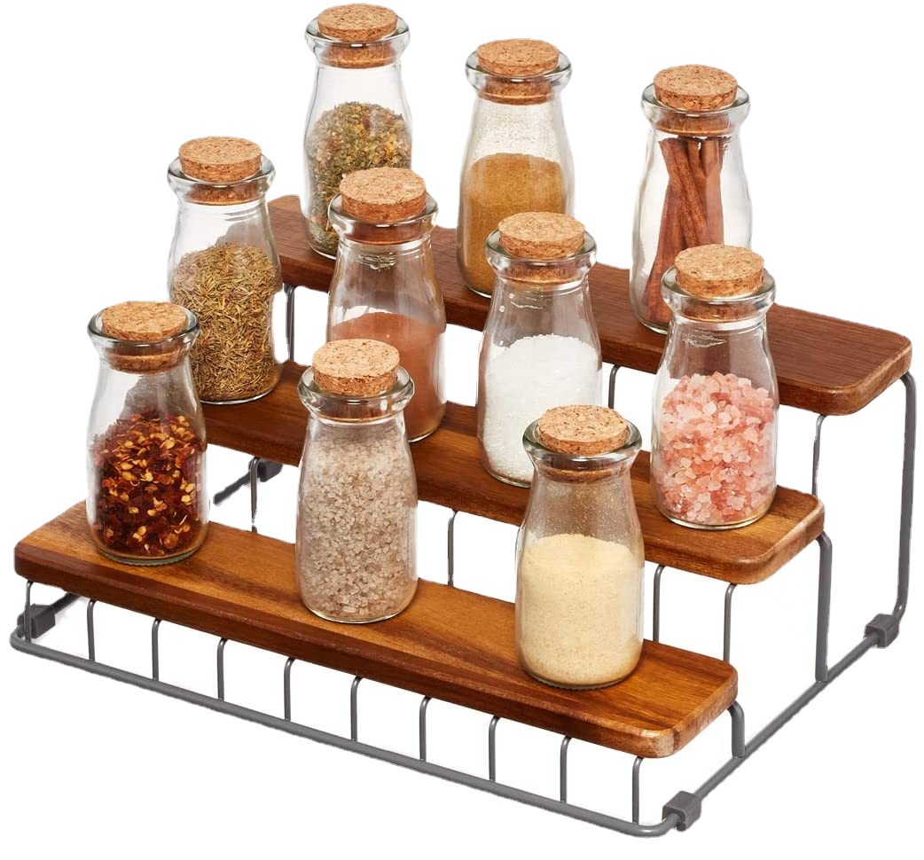 Factory Production Storage Rack Spice Jar Wooden Organizing Rack Kitchen Appliance Storage Holder Kitchen Supplies