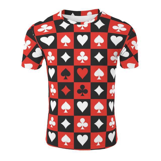 跨境新款男式休闲短袖t恤  扑克牌花色系列3d印花男装t恤外贸现货