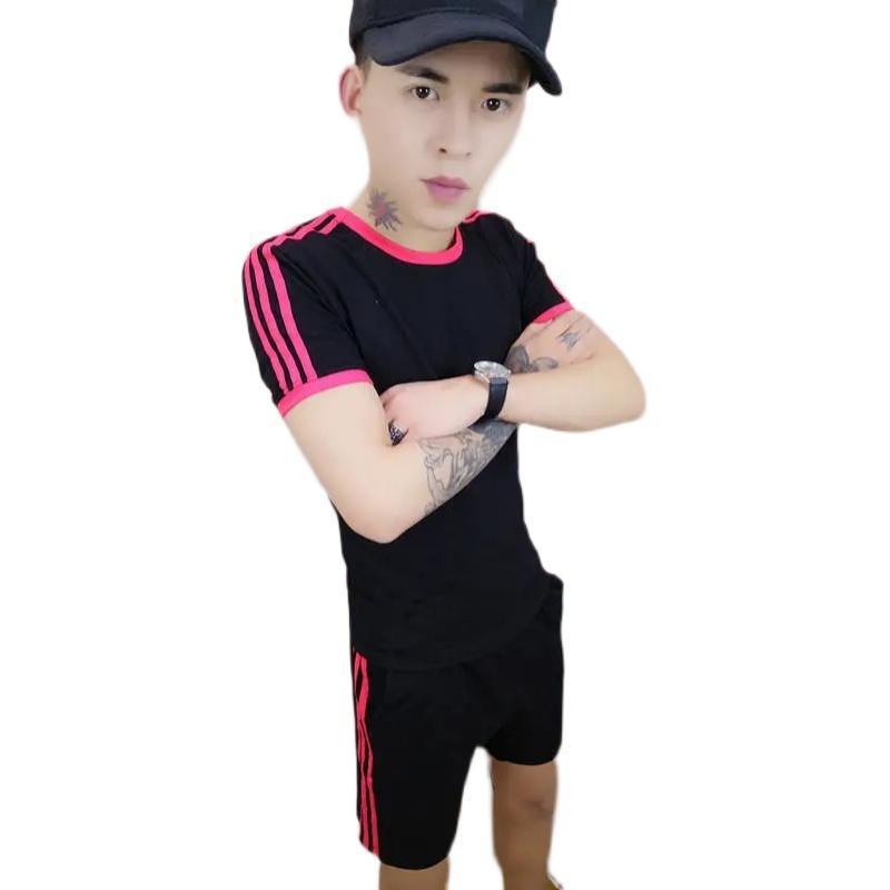 夏季精神小伙套装男潮流百搭快手红人网红同款短袖t恤 短裤两件套