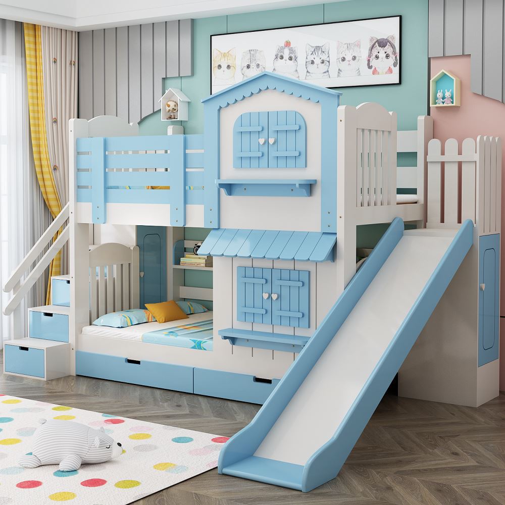 儿童上下铺女童双人床带衣柜公主床少女梦幻城堡双层女孩粉色姐妹