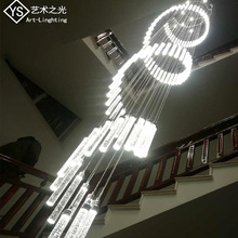 楼梯吊灯别墅复式楼楼梯间中空旋转水晶灯现代超长楼梯灯长吊灯