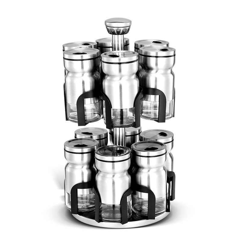 Z96 Cross-Border Kitchen Supplies Rotating Spice Rack Household Rotating Seasoning Containers Stainless Steel Storage Seasoning Box Set