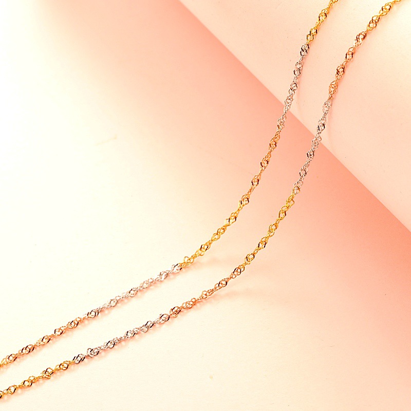 三色彩金链项链女水波链925纯银素链光项链白金玫瑰金彩金光链