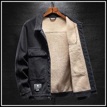 羊羔绒牛仔外套男秋冬季新款潮牌工装夹克男士加绒加厚保暖上衣服