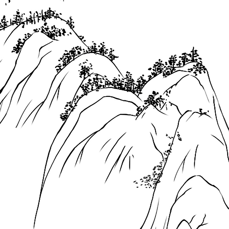 工笔画打印白描底稿千里江山图局部高清白描带彩图初学者临摹练习