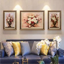 美式客厅装饰画花卉墙画欧式沙发背景墙后面挂画新古典样板间壁画