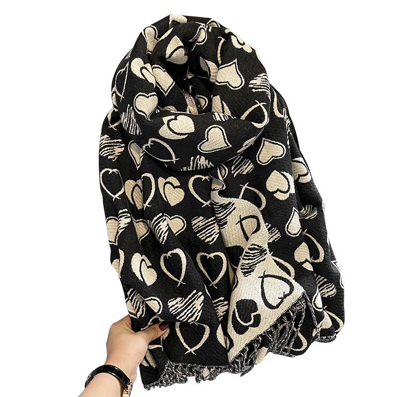 Women's Love Scarf Winter Western Style Fashion All-Matching Shawl Outer Match Thick Warm High-Grade Cashmere-like Scarf