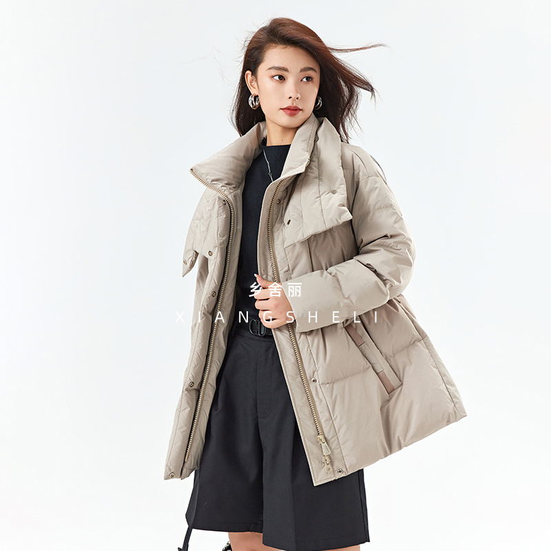 Mid-Length down Jacket Windproof Lapel Thickening Warm Leisure Commuter Brand Source Factory down Jacket Female Winter