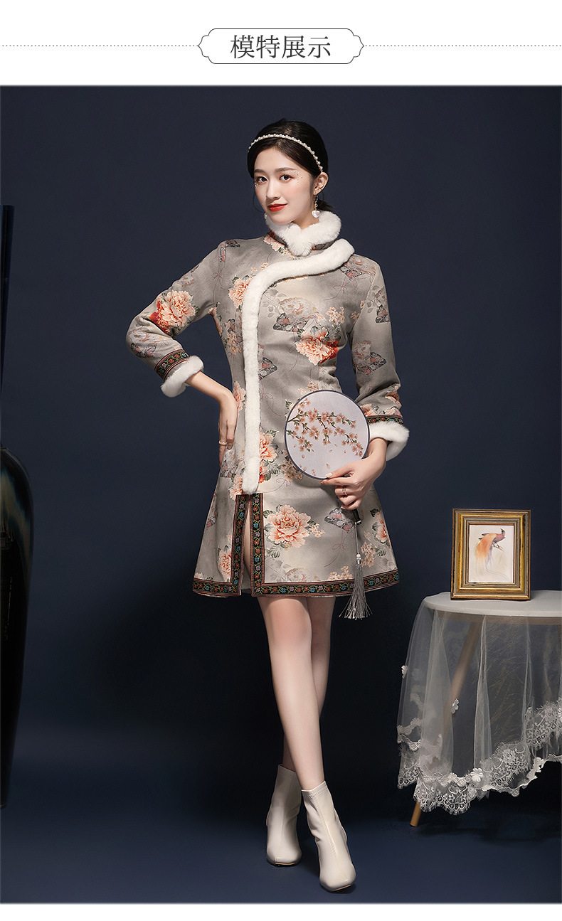 拜年服中国风新年复古加厚夹棉改良旗袍连衣裙冬装2020新款20317