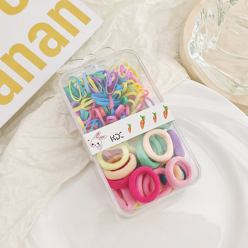 Children's Small Rubber Band Towel Ring Boxed Girls Ponytail Bun Head Rope Does Not Hurt Hair Girls Colorful Hair Ring