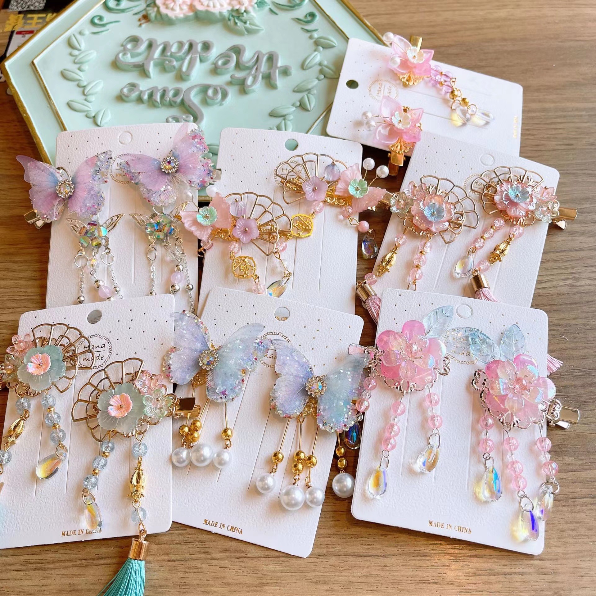 Chinese Style Children Headwear Set Girls' Han Chinese Costume Barrettes Antique Hairpin Hairpin Super Fairy Tassel Butterfly Hair Accessory