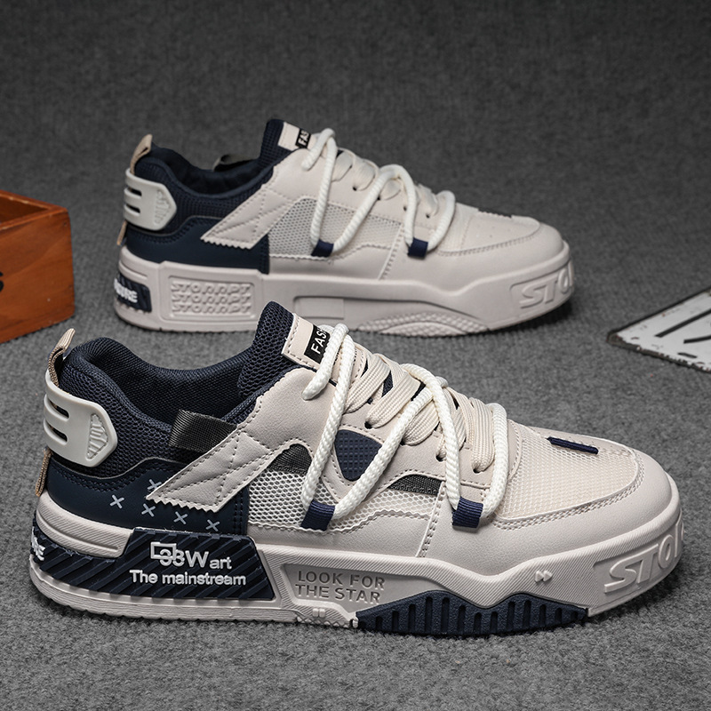 2024年春季男鞋低帮板鞋潮流百搭男士运动休闲轻便双拼色厚底潮鞋