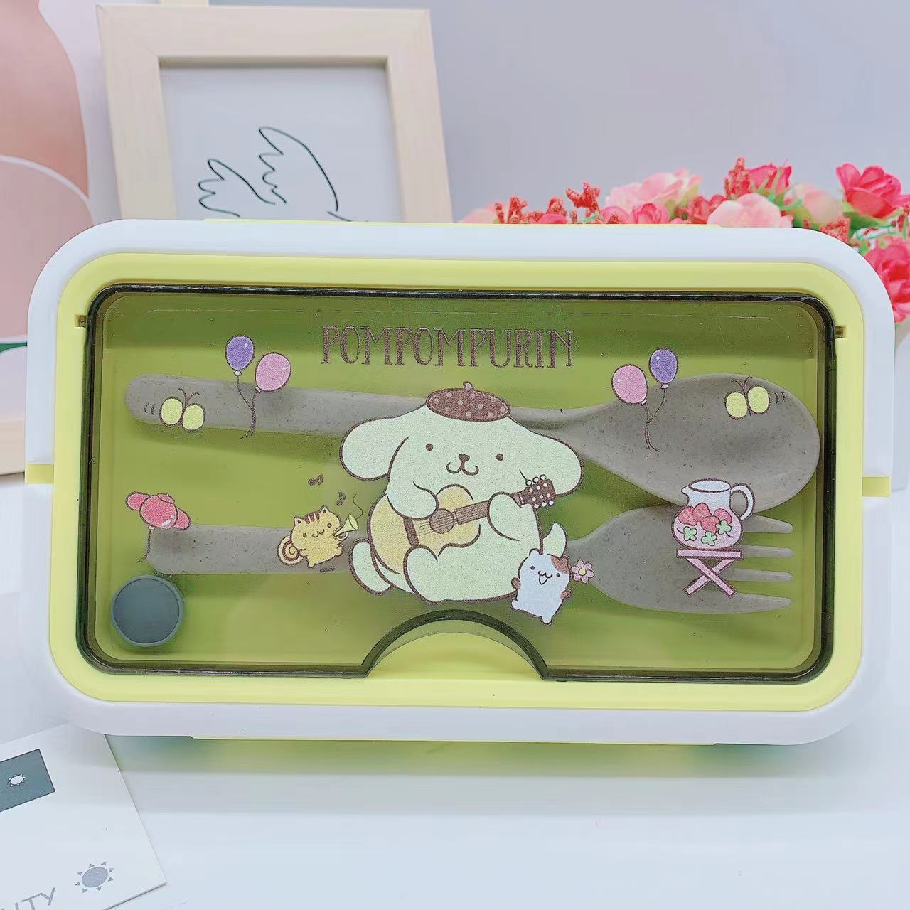 Cartoon Sanrio Lunch Box Primary School Student Lunch Lunch Box Double Grid Portable Lunch Box Cute Curry Rice Fast Food Box