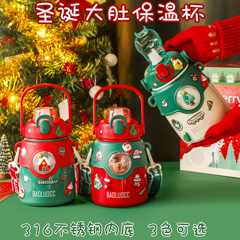 New Christmas Big Belly Cup Large Capacity Children 316 Vacuum Cup Male and Female Students New Year's Day New Year Gift Cup