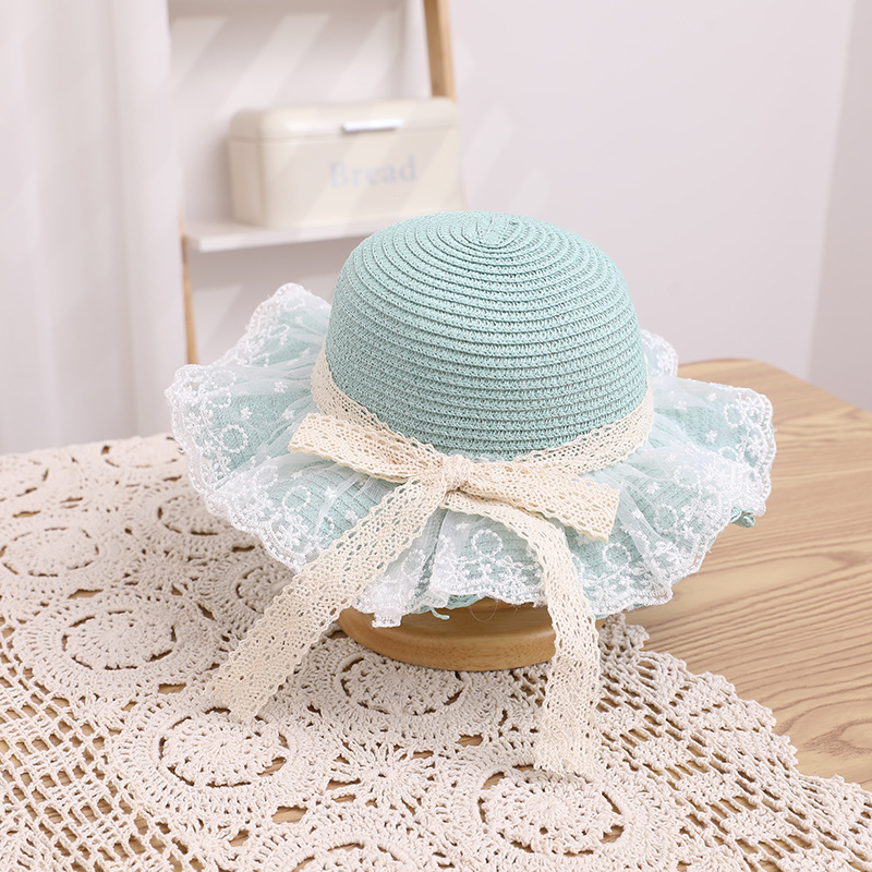 Popular Lace Hat Summer Sun-Shade Fisherman Hat Straw Hat Bag Set Children Princess Hat Girls Beach Straw Hat