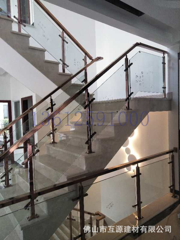 别墅玻璃护栏 办公楼玫瑰金不锈钢扶手 时尚楼梯外贸出口