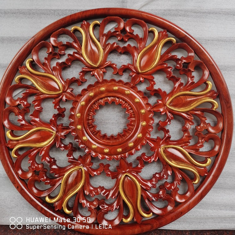 Dongyang Wood Carving Rosewood Antique Pendant Background Wall Hangings Hotel Living Room round Chinese Wall Hanging Hanging Panel