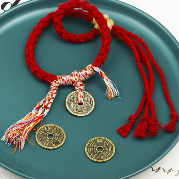 23新款寺庙铜币山鬼花钱情侣复古手绳红绳古风民族风手工编织可代