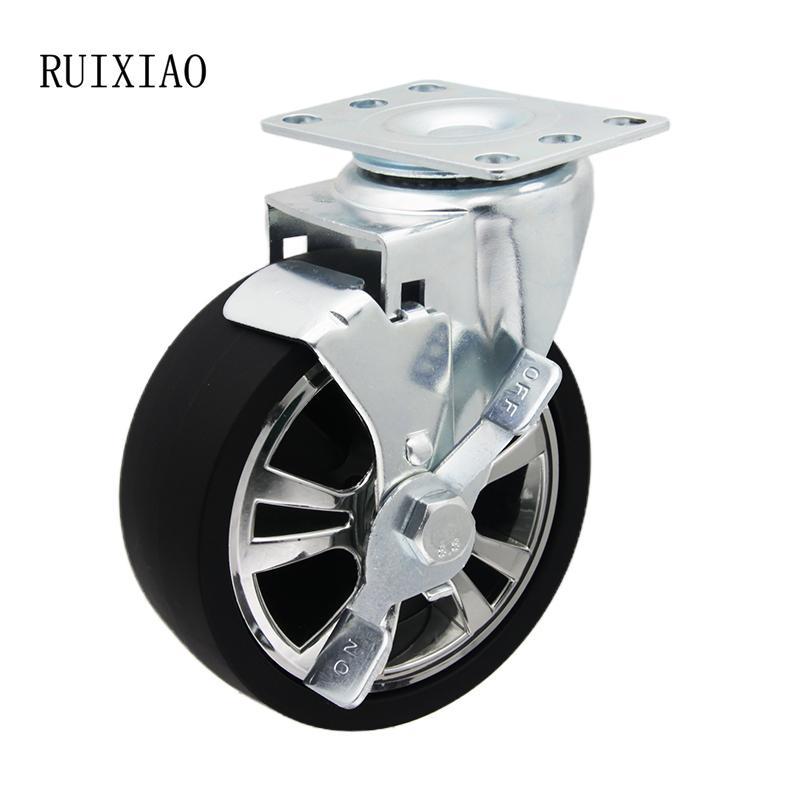 镀铬高亮PP万向轮带刹车滑轮5寸工具手推车轮子工业静音脚轮厂家