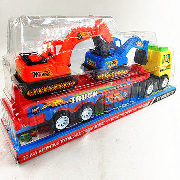 新品滑行拖头车 拖2个小挖机玩具车 地摊好销儿童玩具十元店货源