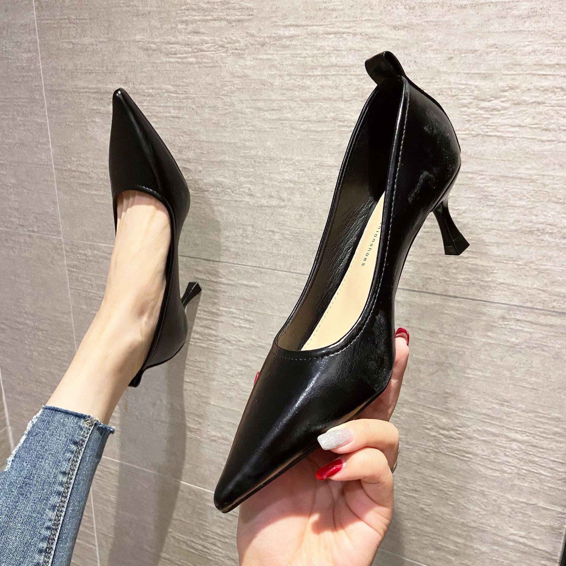 高跟鞋女2022新款女鞋春秋韩版尖头浅口单鞋女式细跟时装鞋女批发