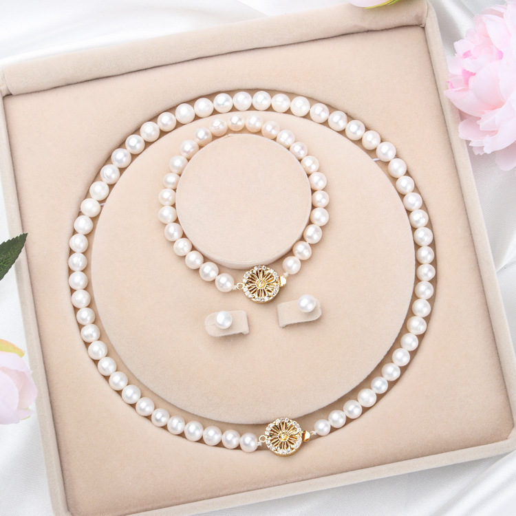 批发新款天然淡水珍珠项链女三件套三八妇女节礼物送妈妈