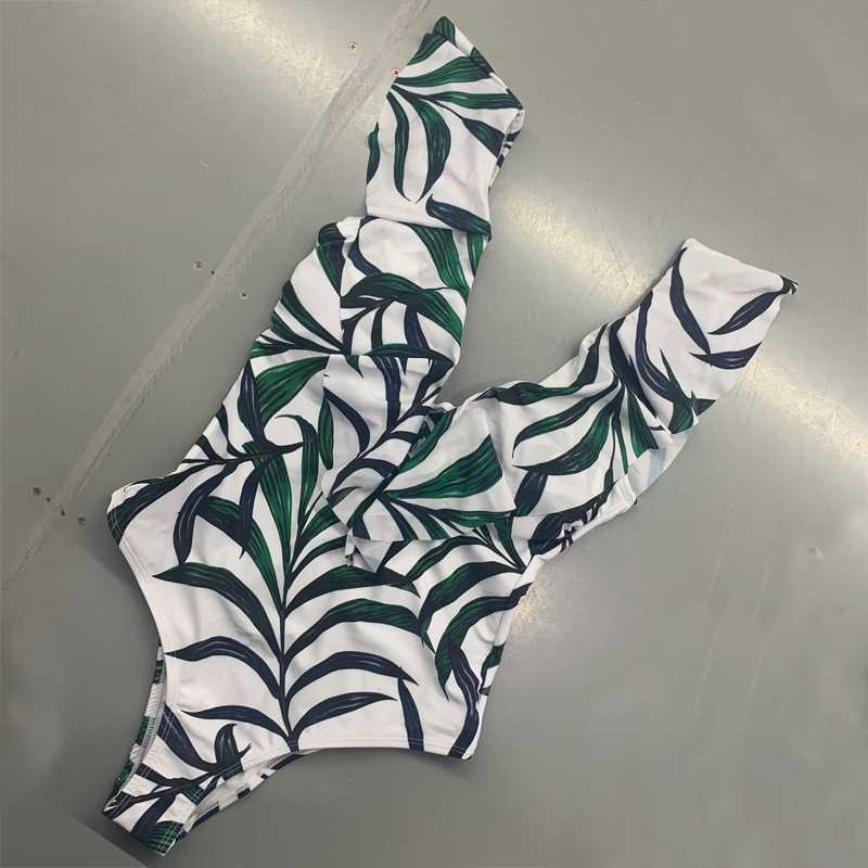 Hairun New Sexy One Piece Swimsuit Women's European and American Bikini Leaves Printed Lotus Leaf Flying Edge Swimsuit Bikini