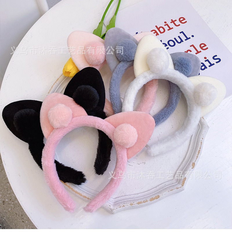 圣诞节日头箍女发饰可爱猫耳朵毛绒发箍女简约洗脸化妆超萌卡哇伊