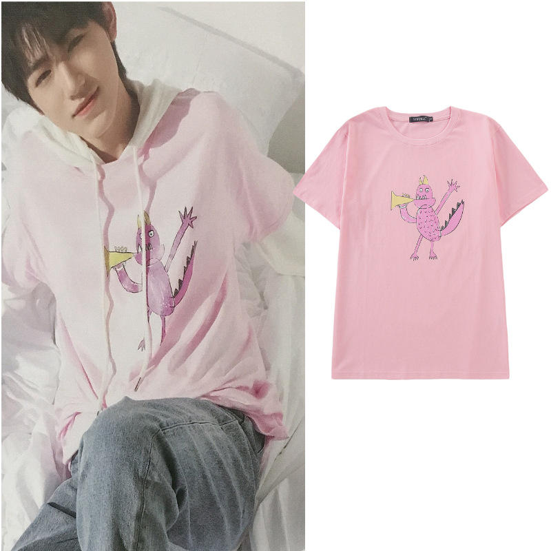 时代少年团宋亚轩同款粉色短袖t恤男女新款卡通上衣夏装学生情侣