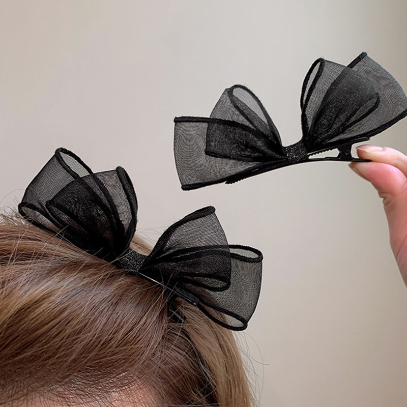 Korean Elegant Mesh Bow Barrettes Sweet Side Bang Hairpin Temperament Forehead Clip Hairware Duckbill Clip