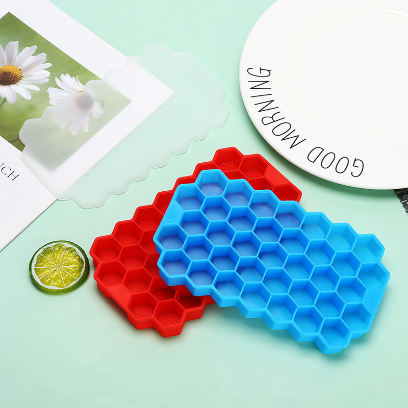 Pure Silicone Lidded Silicone Honeycomb Ice Tray 37 Grid Honeycomb Ice Cube Mold Silicone Ice Cube Ice Cream Ice Cube Box